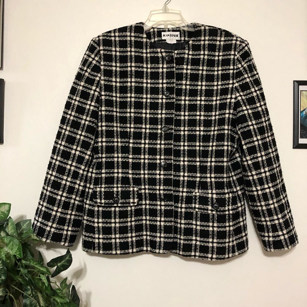 Joan Leslie Tweed Long Sleeve Button Up Blazer